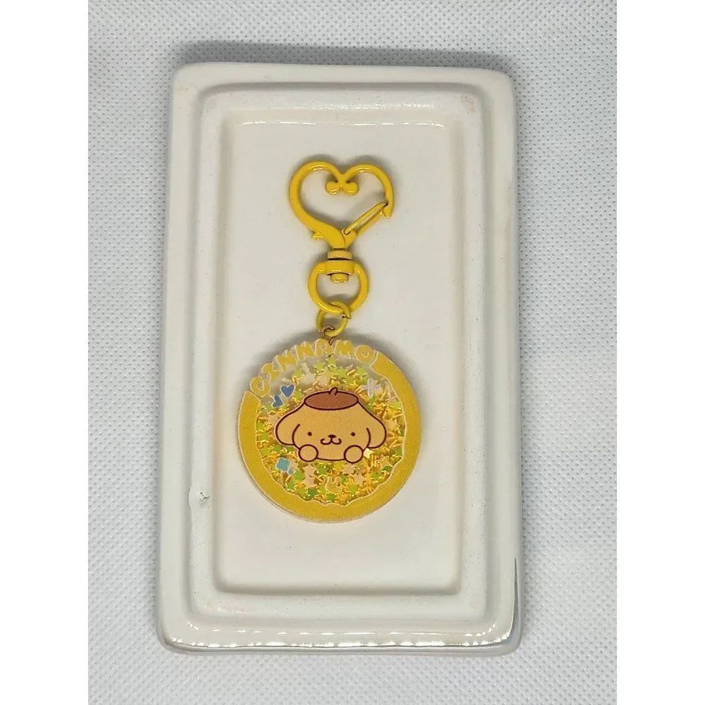 New! Pompompurin Quicksand Glitter Bag Clip Key Ring Bag Charm w/Painted Clip